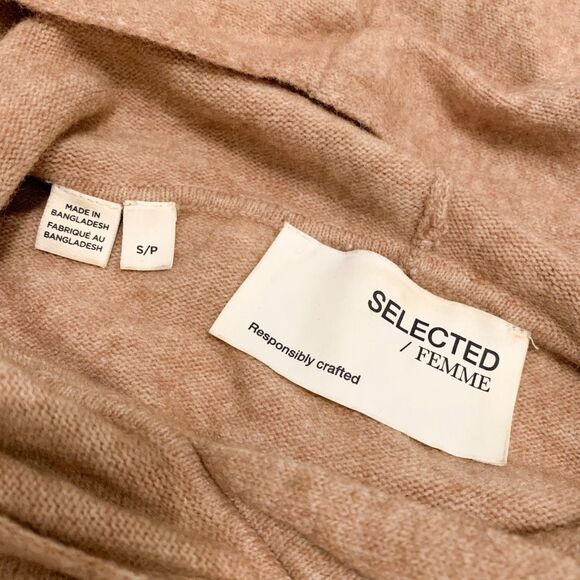 Selected Femme hooded lightweight wool blend soft sweater light brown Sz S - Picture 3 of 9
